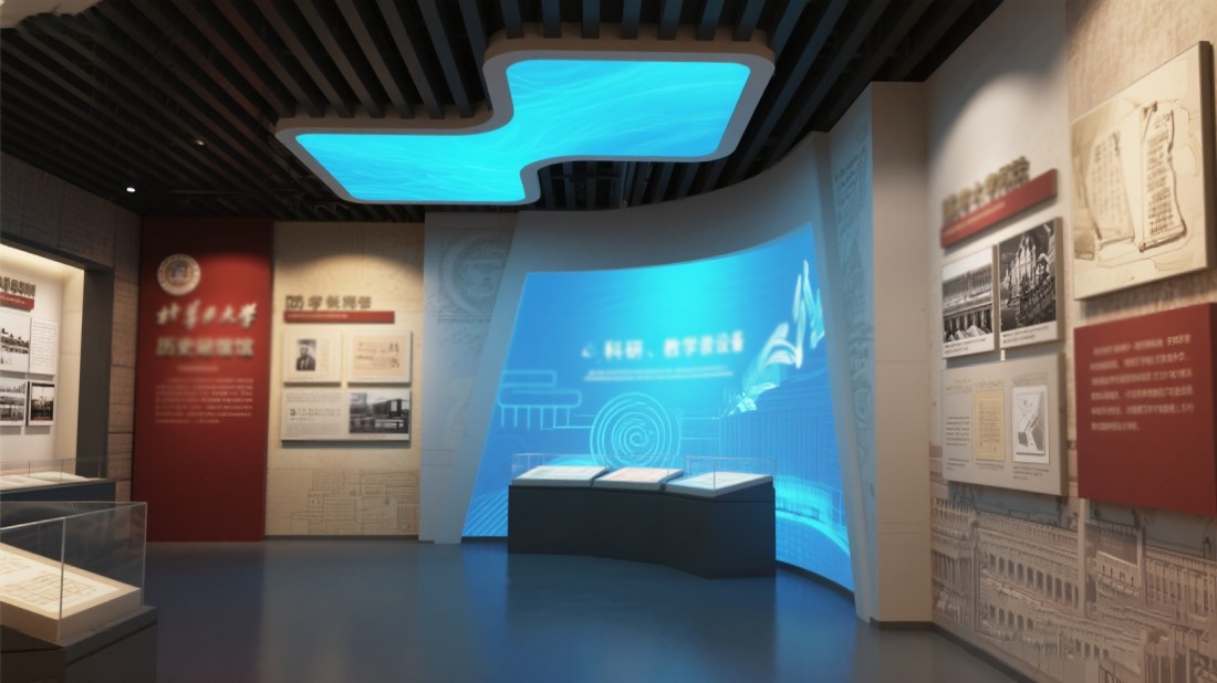 校史館平面圖和效果圖，學(xué)校展廳
